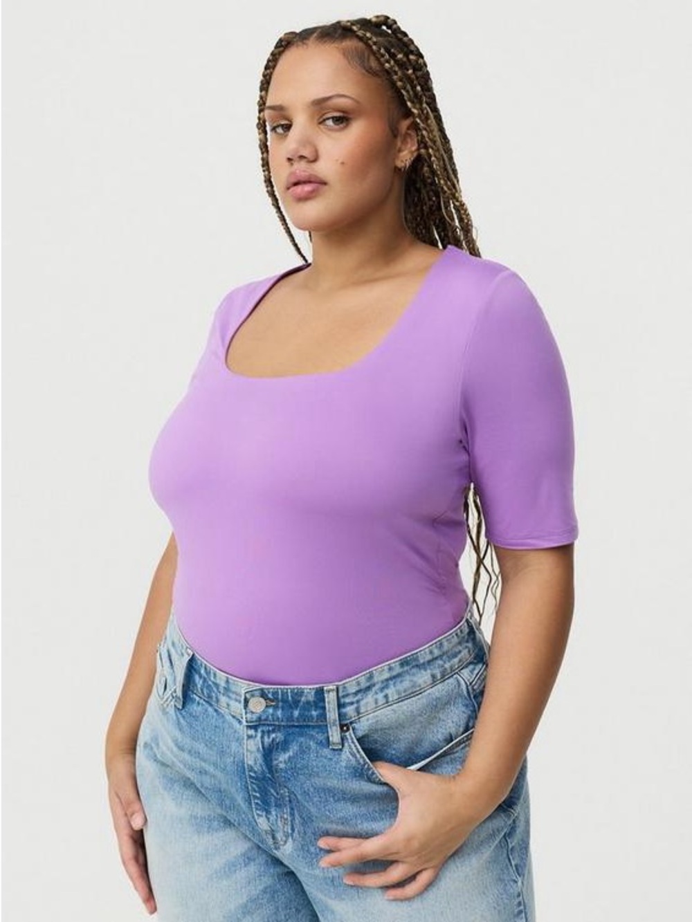 Torrid Elbow-Length Sleeve Square Neck Top Hyacinth Purple Womens Size 2X NWT